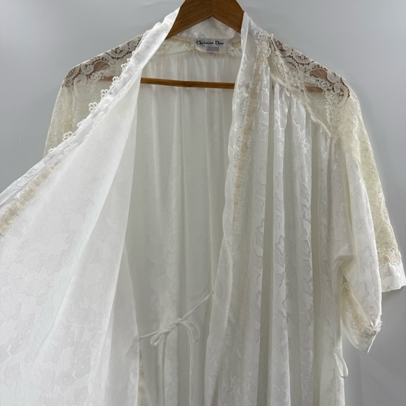 Christian Dior Vintage Ethereal Lace Trimmed Floral Printed Made USA Robe Small - Picture 8 of 15